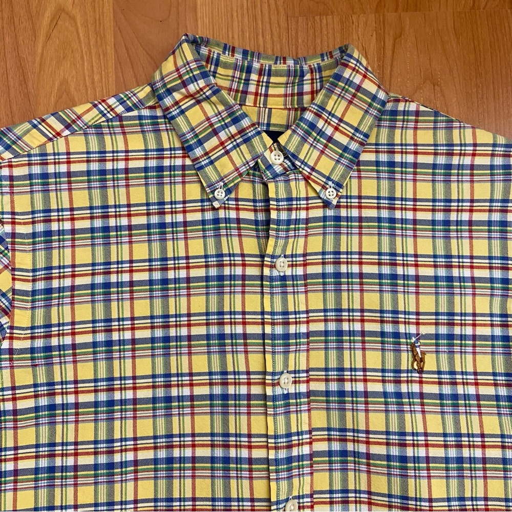 Ralph Lauren Men’s Logo Yellow Plaid Button Up Shirt Size Small
